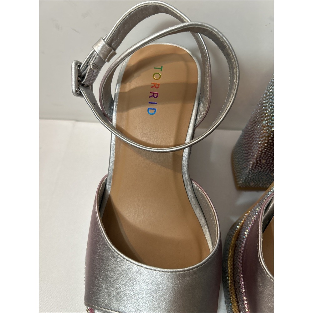 Torrid Rainbow Double Platform Heel Sandal 9 Pride Pastel Rhinestone Holographic - Picture 6 of 15